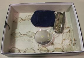Sterling Eye Glass Case and Vintage Glasses, Small Mirror