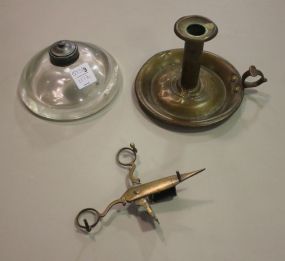 Brass Candlesticks, Snippers, Old Inkwell