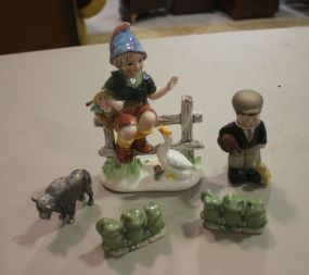 Japanese Figurine, Frog Figurines, Bisque Boy with Dogs, and Metal Buffalo Japanese Figurine 7