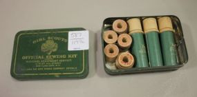 Vintage 1930s Girl Scout Sewing Kit Green Tin Box with Contents