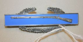 Vintage Sterling and Enamel Long Rifle Brooch Pin one circular Back Missing on stick