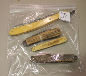 Bauer Germany Straight Razor, Vintage Corn Knife, Two other Vintage Pocket Knives