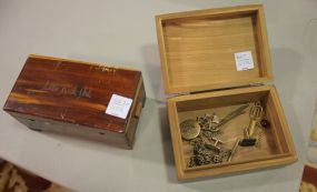 Two Small Cedar Boxes and Odd Cuff Links, Tie Pins