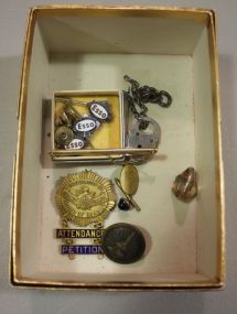 Vintage Esso Stick Pins and Tie Clip, Order of Demolay Metal, Stick Pins, and Little Rock Class Ring