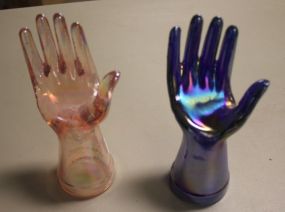Two Reproduction Carnival Glass Hand Ring Holders 8