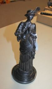 Reproduction Cast Metal Lady Figural Statue with Dog Bronze patina; 13