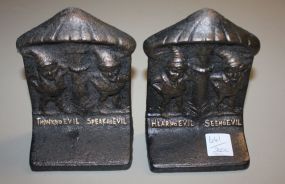 Reproduction Cast Iron Booksends, Hear No Evil See No Evil 6