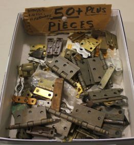 Box Lot of Hardware over 50 hinges, misc. hardware pieces