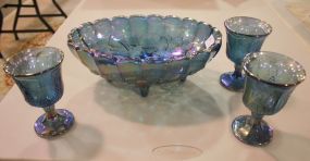 Carnival Glass Fruitbowl and Three Tumblers