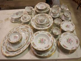 Set of Noritake Consisting of 12 dinner plates, 12 bread/butter, 12 berry bowls, 12 cups/saucers, 12 cereal bowls, 2 platters, creamer, sugar, gravy boat, few chips