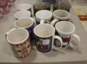 Eight Christmas Mugs and Eight Glass Cups