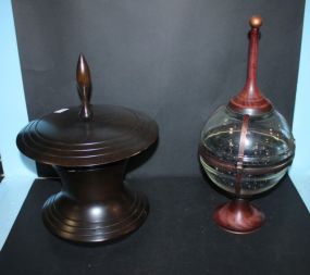 Two Decorative Contains, One with Wood Top one with glass 19