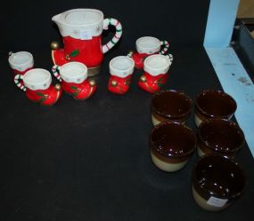 Porcelain Christmas Boots and Five Saki Cups