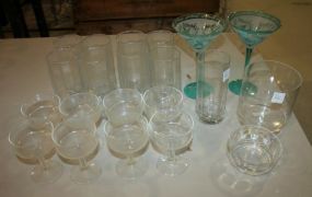 Group of Glasses including two martini glasses with sea shells.
