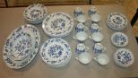 Blue Danube China Seven dinner plates, seven salad plates, seven bread/butter plates, seven cereal bowls, three fruit bowls, twelve cups, seven saucers, platter vegetable bowls, 52 pcs.