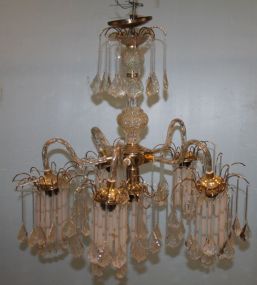 Five Arm Brass Chandelier with Plastic Prisms 27