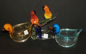 Two Glass Duck/Dishes and Parrots on Limb 9