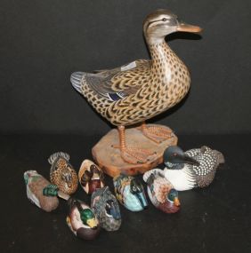 Painted Carved Duck with 8 Small Painted Ducks duck 10