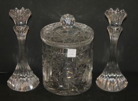 Crystal Biscuit Jar and Pair of Candlesticks 10