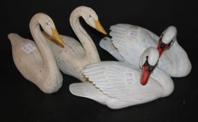 Four Wood Carved Swans 9