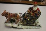 Large Painted Sleigh and Reindeer antlers broken off, 16