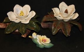 Two Ceramic Magnolias and Small Porcelain Magnolia