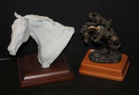 Faux Bronze Color Rattlesnake Figurine and Kaiser Porcelain Bust of Horse Faux Bronze Color(resin) Rattlesnake Figurine on base 6