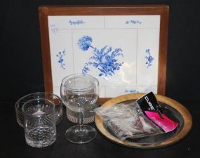 Tile Trivet and Group of Glass 31