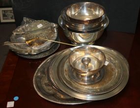 Group of Silverplate bowls, trays, and trivet