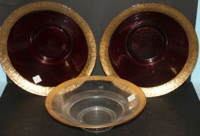 Two Pigeon Blood Bowls with Gold Trim and One Bowl with Gold Trim trim 13