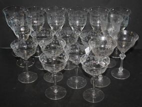 18 Various Size Etched Stemware