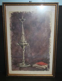 Watercolor of Old Oil Lamp and Books 15