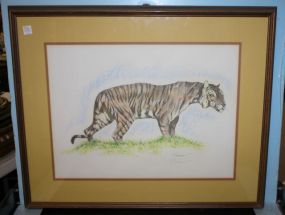 Tiger Lithograph signed by Chicago Artist K. Freeman 30