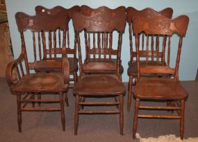 Set of Six Oak Press Back Chairs 1 arm, 5 sides, 19
