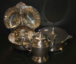 Group of Silverplate teapot, bowl, and trays