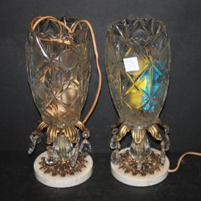 Pair of Vintage Glass Lamps marble base, 13