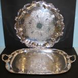Two Large Silverplate Trays Round tray 18