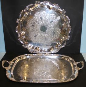 Two Large Silverplate Trays Round tray 18