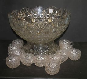 Press Glass, Punch Bowl, 12 Cups and Wallace Ladle bowl 15