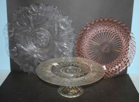 Press Glass Cake Stand and Two Large Sandwich Trays