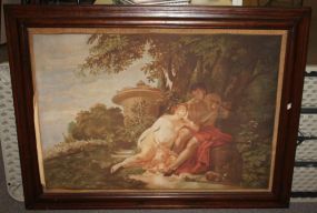 Victorian Painting on Cloth cloth torn and also needs restretching, 53