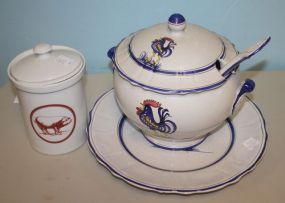 Italian Soup Tureen with Ladle and Underplate, Covered Jar