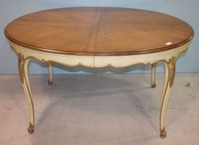 White and Pecan French Provincial Dining Table Table has two leaves; 44