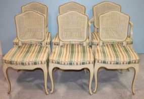 Set of Six French Provincial Chairs Cane back, one arm and five sides;