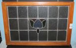 Stain Glass Window Stain Glass Window with tulip design in old pine frame, 28