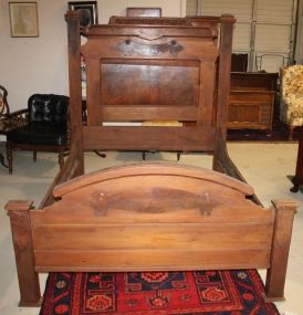 Walnut Victorian Bed Full size walnut bed with missing crest; 68