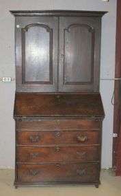 Late 18th Century Handmade Drop Front Secretary Hand schafered wood doors, drop front, four drawer, pegged secretary. Secretary has secret drawer; 37 1/2