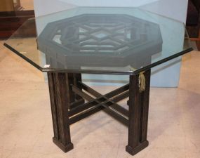 Black Lacquer Chinese Chippendale Glass Top Table 44