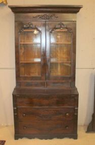 Mid 1800s Crotch Mahogany Flip Top Secretary Has double door bookcase top; 42