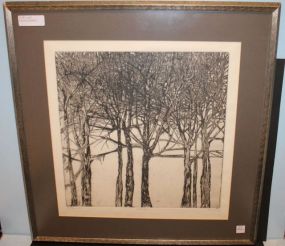 Artist Proof by Ruth Leaf, New York Artist Artist proof of tree forms, signed by Ruth Leaf (b.n. York); 27